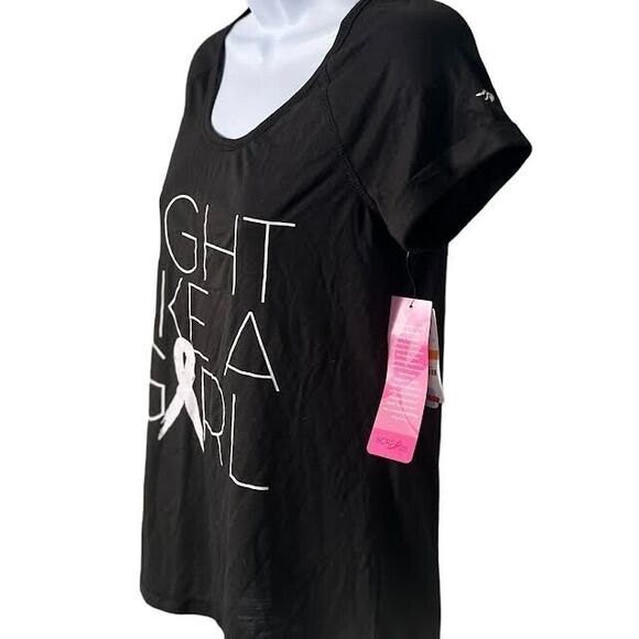 Ideology Womens Fight Like A Girl Breast Cancer Research Tee Blk/White Sz S BNWT - Picture 4 of 8